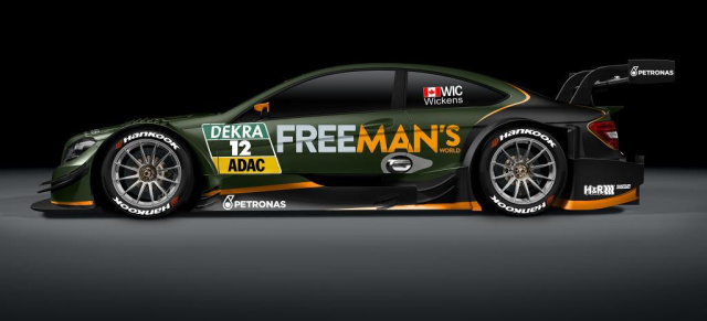 DTM 2014: Wickens startet im FREE MAN'S WORLD Mercedes : Wickens bewirbt mit dem Laureus-Logo auf dem FREE MANS WORLD Mercedes AMG C-Coupé die Laureus Sport for Good Stiftung