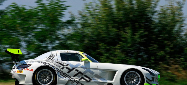 24 Stunden von Spa Francorchamps: Mercedes AMG siegt! : Der von Bernd Schneider, Maximilian Buhk und Maximilian Götz pilotierte Mercedes SLS AMG von HTP Motorsport gewinnt das 24 Stunden-Rennen von Spa //Foto: HTP Motorsport