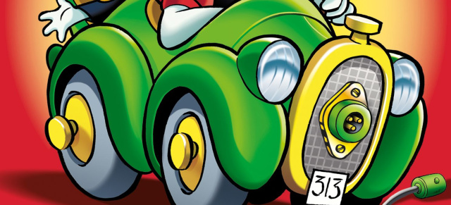 E-Mobilität jetzt auch in Entenhausen: Donald Duck tauscht seinen blau-roten Roadster gegen ein grünes E-Cabrio ein.