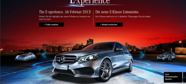 Neue E-Klasse online: Webspecial zum Generationswechsel: Die neue E-Klasse von Mercedes-Benz präsentiert sich mit vielen Infos schon im Internet