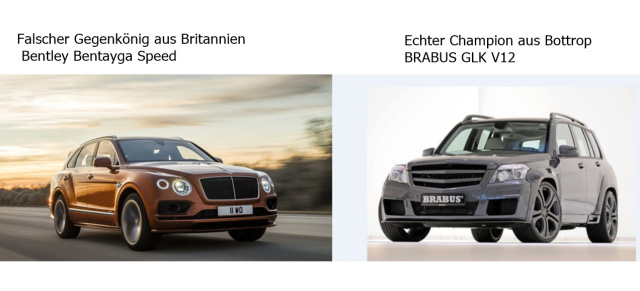 Zu früh gefreut: Rekordmeldung zum Bentley Bentayga Speed stimmt nicht: Ertappter Throndieb: Das schnellste SUV der Welt ist nicht der Bentayga Speed, sondern der BRABUS GLK V12